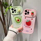 Cute Strawberry Avocado Sliding Camera Lens Protection Case For iPhone 14 13 12 series