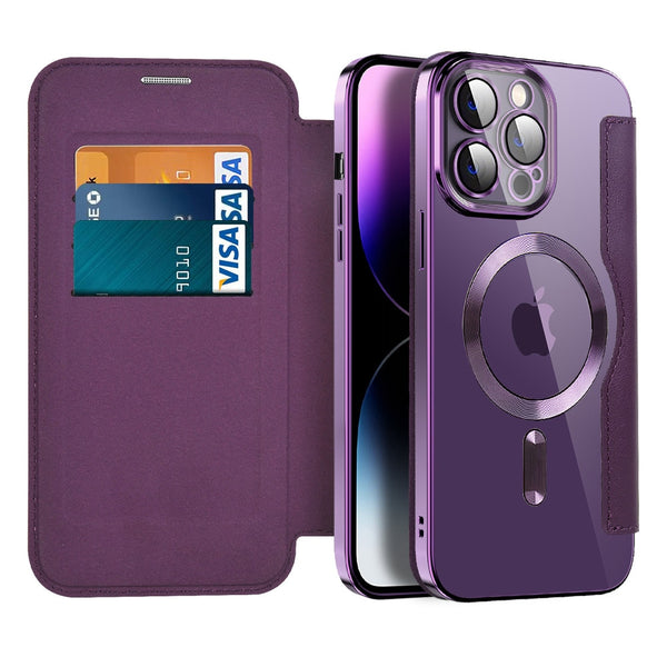 Magnetic Wallet Transparent Flip Leather Case for iPhone 14 13 12 series