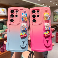 Gradient Colour Wave Fortune Cat Case With Wrist Strap For Samsung Galaxy S23 S22 S21 series