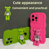 Fashion Color Soft Silicone With BearBrick Foldable Stand For iPhone 14 13 12 series