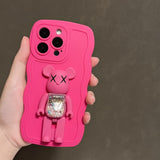 Fashion Color Soft Silicone With BearBrick Foldable Stand For iPhone 14 13 12 series