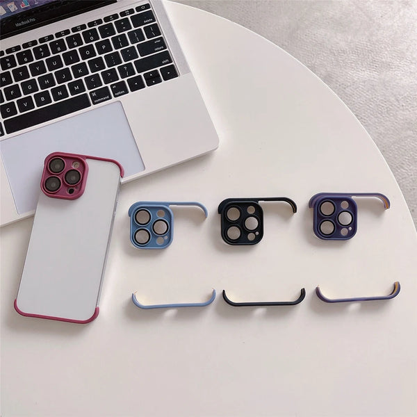 Top Bottom Borders Bumper Glass Lens Protective Case For iPhone 15 14 13 12 series