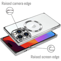 Transparent Electroplated Glossy Square Corners Magsafe Magnetic Ring Shockproof Case For iPhone 15 14 13 series