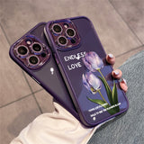 Transparent Tulip Flower Camera Film Protector Hard PC Case For iPhone 14 13 12 series