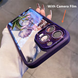 Transparent Tulip Flower Camera Film Protector Hard PC Case For iPhone 14 13 12 series