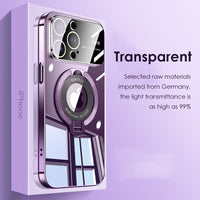 Transparent Magnetic Stand Bracket Glass Lens Film Cases For iPhone 15 14 13 12 series