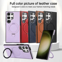 PU Leather Magnetic MagSafe Case with Ring Stand For Samsung Galaxy S24 S23 S22 Ultra Plus