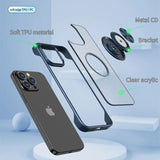 Ultra Thin Borderless Ring Holder Folding Bracket Matte Transparent Hard TPU Case For iPhone 15 14 13 12 series