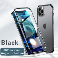 New 360° Full Protection Magnetic Adsorption Metal Glass Phone Case For iPhone 13 12 11 Series