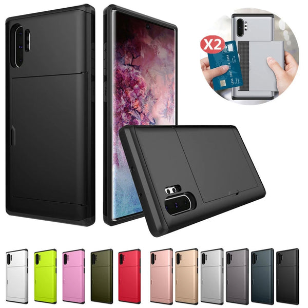 Slide Armor Wallet Card Slot Shockproof Cover For Samsung Note 10+ S10 S9 S8 Plus S10E