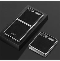 Luxury Leather Plating Hard Edge Fold Case for Samsung Galaxy Z Flip