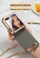 Luxury Mirror Makeups Case with Chain Strap for Samsung Z Flip 5G