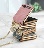 Luxury Mirror Makeups Case with Chain Strap for Samsung Z Flip 5G