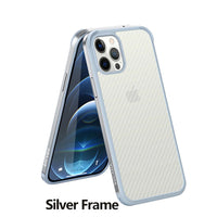 3D Carbon Fiber Texture Metal Frame Translucent Phone Case for iPhone 12 11 Series