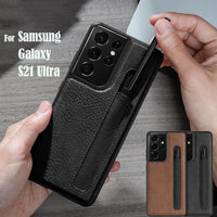 Aoge Leather Case Luxuly Texture With Pen Slot Phone Back Cover For Samsung S21 Ultra