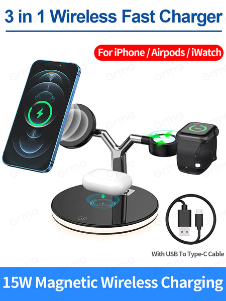 3 in 1 Magnetic MagSafe 15W Wireless Charger Fast Charging for iPhone 12 Series Apple Watch Airpods Pro