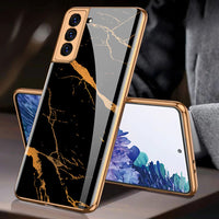 Luxury Plating Glass Anti knock Protection Hard Cover Case For Samsung S21 Ultra Plus 5G