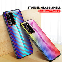 Tempered Glass Back Cover Silicone Soft Edge Frame Ultra Slim Carbon Fiber Case For Samsung Galaxy Note 20 Series