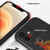 3D Embossed Leather Deer Dragon Full Protect Lens Shockproof Case for iPhone 12 11 Series