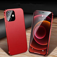 Hidden Buckle 360 Degree Full Protect PU Leather Tempered Glass Meta Case for iPhone 12 Series