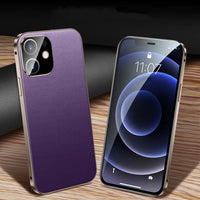 Hidden Buckle 360 Degree Full Protect PU Leather Tempered Glass Meta Case for iPhone 12 Series