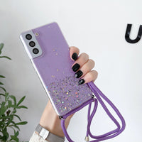 Hang Neck Strap Lanyard Glitter Clear Case For Samsung Galaxy S21 S20 Note 20 Series