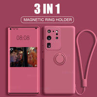 Magnetic Ring Holder Soft Liquid Silicone Case For Samsung Galaxy S21 S20 Note 20 Series