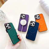 Vegan Leather Magsafe Elegant Solid Color TPU Matte Case For iPhone 15 14 13 12 series