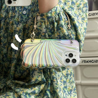 Colorful Clam Shell Vintage Metal Carved Bracelet Strap Case For iPhone 14 13 12 series