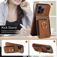 Leather Wallet Finger Ring KickStand Case For iPhone 15 14 13 12 series