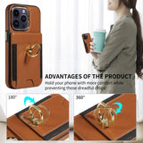 Leather Wallet Finger Ring KickStand Case For iPhone 15 14 13 12 series