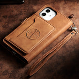 Wallet Leather Zipper Flip Book Case For iPhone 14 13 12 series