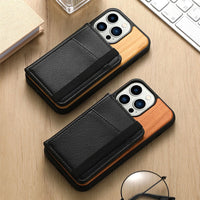 Magnetic Wallet Wood Case for iPhone 14 13 12 series