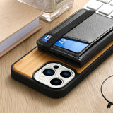 Magnetic Wallet Wood Case for iPhone 14 13 12 series