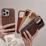 Wooden Grain Texture Solid Color Shockproof Soft Case For iPhone 14 13 12 series