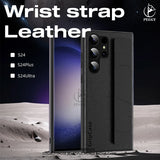 Luxury Leather Pattern Case With Wrist Strap For Samsung Galaxy S24 S23 S22 Ultra Plus