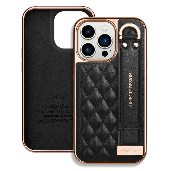 Wrist Strap Plating PU Leather Shockproof Case for iPhone 15 14 13 12 series