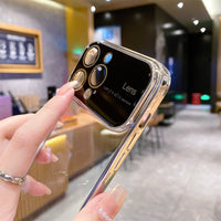 Luxury Plating Glass Protection Lens Transparent Case for iPhone 14 13 12 series