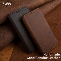 Genuine Leather Vintage Retro Magnetic Flip RFID Blocked 2 Card Slot Wallet Case For iPhone 14 13 12 series