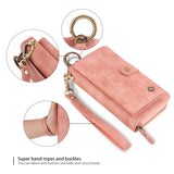 Zipper Cards Slot Business Leather Wallet Case With Ring Holder And Wristband For iPhone 15 14 13 12 series