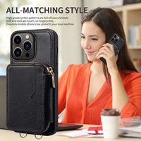 Zipper Crossbody Wallet Lanyard Card Slot Holder Leather Case for iPhone 14 13 series