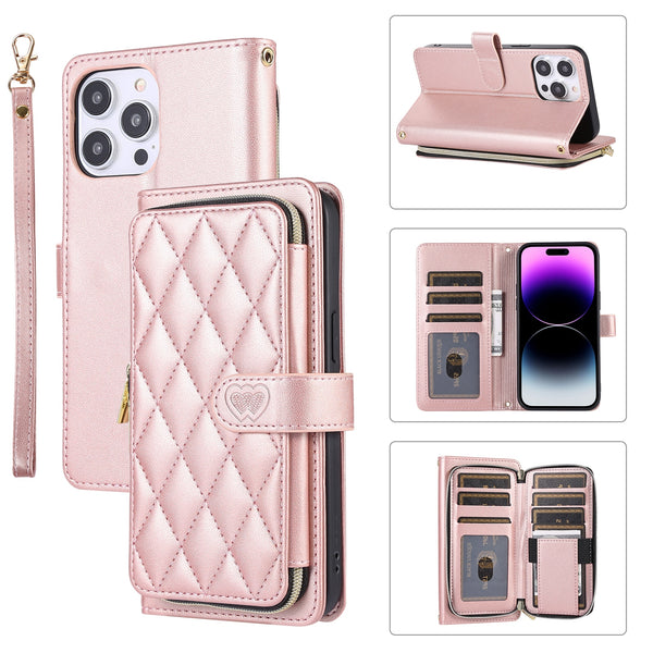 Zipper Lanyard Wallet Cards Crossbody Leather Case for IPhone 15 14 13 12 series