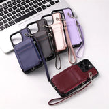 Crossbody Lanyard Flip Leather Zipper Wallet Card Slots Case For iPhone 15 14 13 12 series