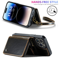 Zipper Wallet Flip Leather Case with Wrist Strap for iPhone 14 13 12 series