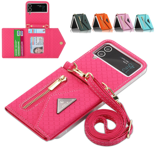 Crossbody Strap Leather Wallet Case For Samsung Galaxy Z Flip 4 3