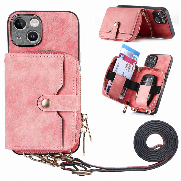 Zipper Wallet Leather Crossbody Lanyard Card Holder Case For iPhone 14 13 12 series