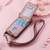 Zipper Wallet Vertical Cards Slot Leather Case With Shoulder Strap For iPhone 14 13 12 series