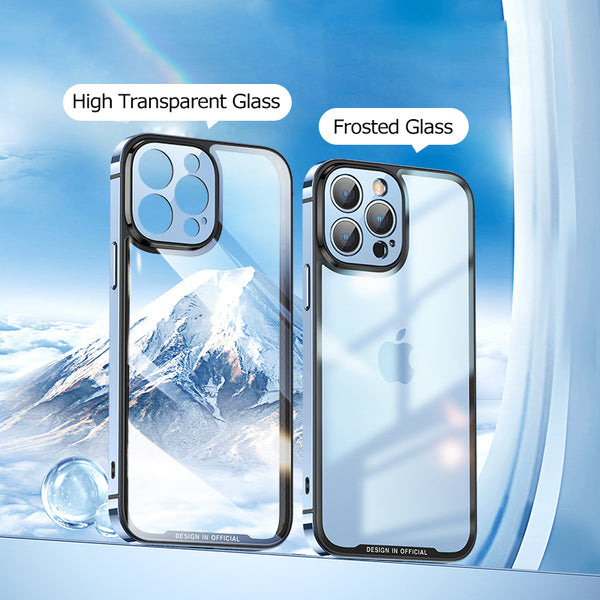 Luxury Stainless Steel Frame Lens Protection Transparent Matte Glass Back Case For iPhone 13 12 Pro Max