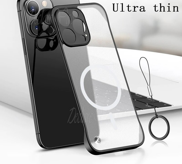 MagSafe Acrylic Full Camera Lens Protection Rimless Borderless Matte Case For iPhone 15 series
