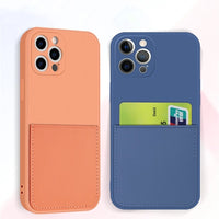 Luxury Square Edge Soft Liquid Silicone Credit Card Holder Case For IPhone 12 11 Pro Max